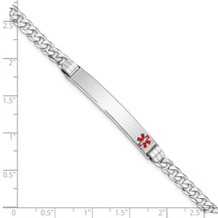 14K White Gold Medical Solid Chain/Solid Plate 37x6mm Off-Center Red Enamel Flat Curb Link 7 inch ID Bracelet