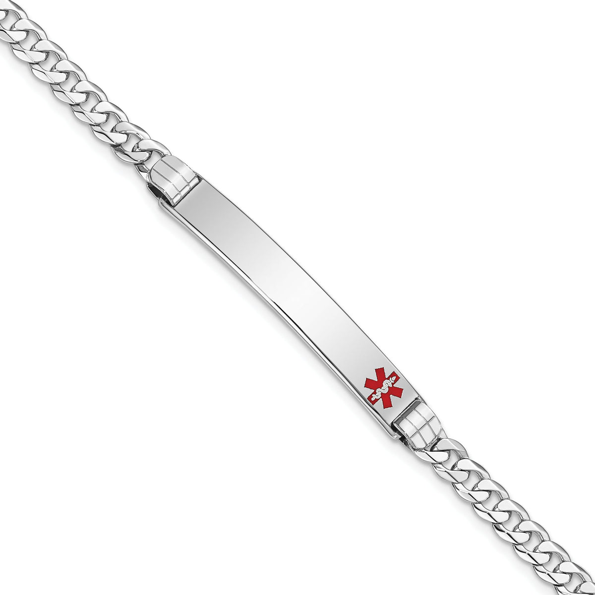 Flat Curb Link ID Bracelet in 14K White Gold, 6.2x37mm, 8 Inch - Sophia Jewelers Main image
