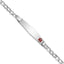 14K White Gold Medical Semi-Solid Chain/Solid Plate Soft Diamond Shape 37x9mm Off-Center Red Enamel Cuban Link 7 inch ID Bracelet