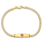 14k Medical Solid Chain/Solid Plate 20x5mm Soft Diamond Shape Centered Red Enamel Curb Link 7 inch ID Bracelet