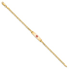 14k Medical Solid Chain/Solid Plate 20x5mm Soft Diamond Shape Centered Red Enamel Flat Anchor Link 7 inch ID Bracelet