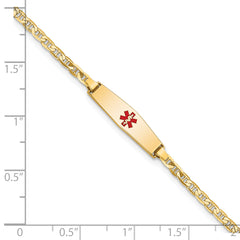 14k Medical Solid Chain/Solid Plate 20x5mm Soft Diamond Shape Centered Red Enamel Flat Anchor Link 6 inch Baby/Child ID Bracelet