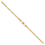 14k Medical Semi-Solid Chain/Solid Plate 20x5mm Soft Diamond Shape Centered Red Enamel Figaro Link 7 inch ID Bracelet
