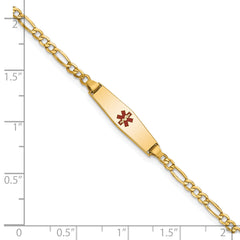 14k Medical Semi-Solid Chain/Solid Plate 20x5mm Soft Diamond Shape Centered Red Enamel Figaro Link 6 inch Baby/Child ID Bracelet