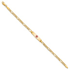 14k Medical Semi-Solid Chain/Solid Plate 20x5mm Soft Diamond Shape Centered Red Enamel Figaro Link 7 inch ID Bracelet