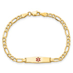 14k Medical Semi-Solid Chain/Solid Plate 20x5mm Soft Diamond Shape Centered Red Enamel Figaro Link 7 inch ID Bracelet