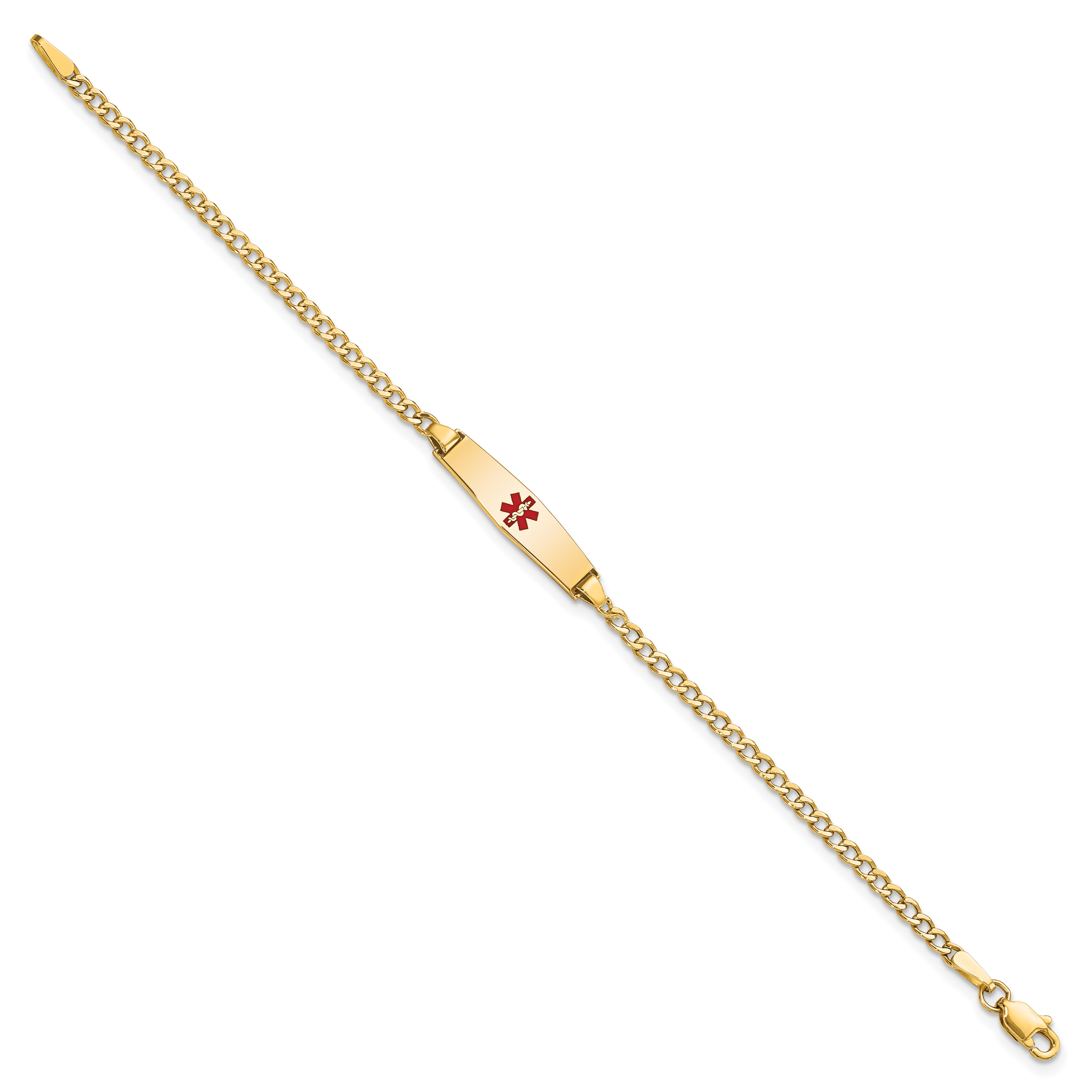 14k Medical Semi-Solid Chain/Solid Plate 20x5mm Soft Diamond Shape Centered Red Enamel Cuban Link 6 inch Baby/Child ID Bracelet Secondary image