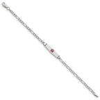 14k White Gold Medical Semi-Solid Chain/Solid Plate 20x5mm Soft Diamond Shape Centered Red Enamel Figaro Link 7 inch ID Brace