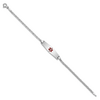 14k White Gold Medical Semi-Solid Chain/Solid Plate 25x7mm Soft Diamond Shape Centered Red Enamel Anchor Link 7 inch ID Brace