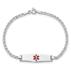 14k White Gold Medical Semi-Solid Chain/Solid Plate 25x7mm Soft Diamond Shape Centered Red Enamel Anchor Link 7 inch ID Brace