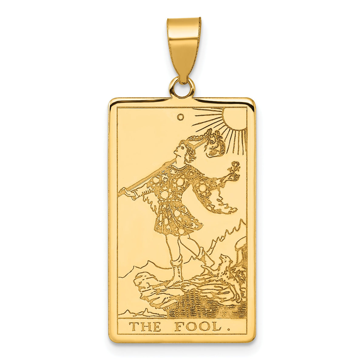 The Fool Tarot Card Pendant in 14K Yellow Gold, 36mm Textured - Sophia Jewelers Main image