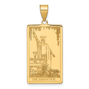 The Magician Tarot Card Pendant in 14K Yellow Gold, 36mm Textured - Sophia Jewelers