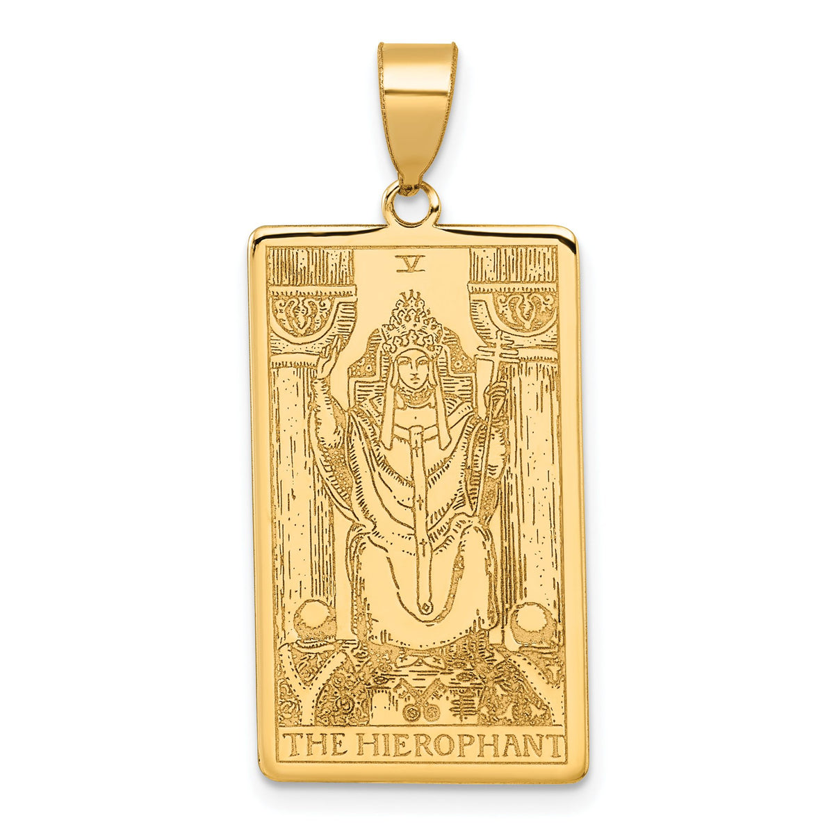 The Hierophant Tarot Card Pendant in 14K Yellow Gold, 36mm Textured - Sophia Jewelers Main image