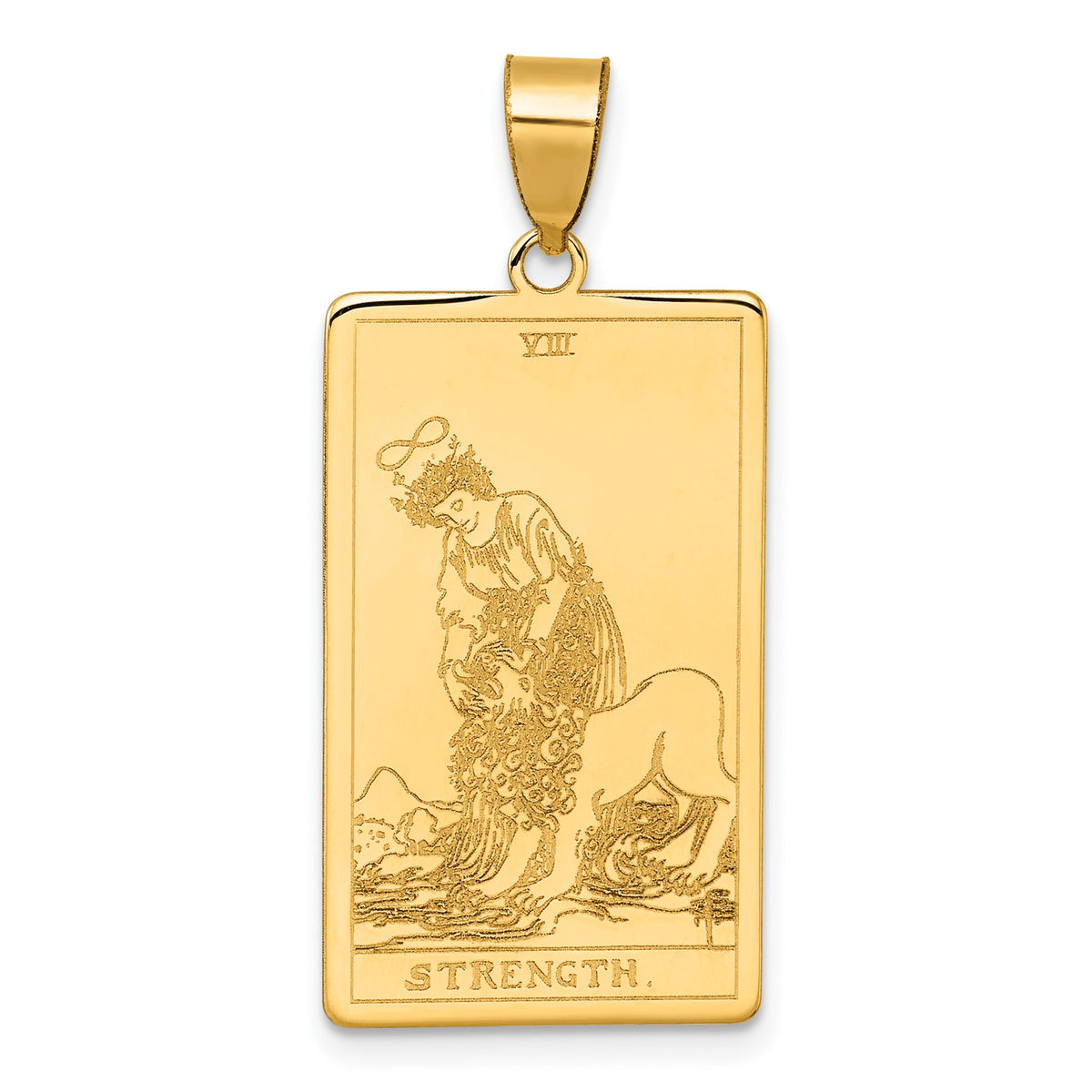 Strength Tarot Card Pendant in 14K Yellow Gold, 36mm Textured - Sophia Jewelers Main image