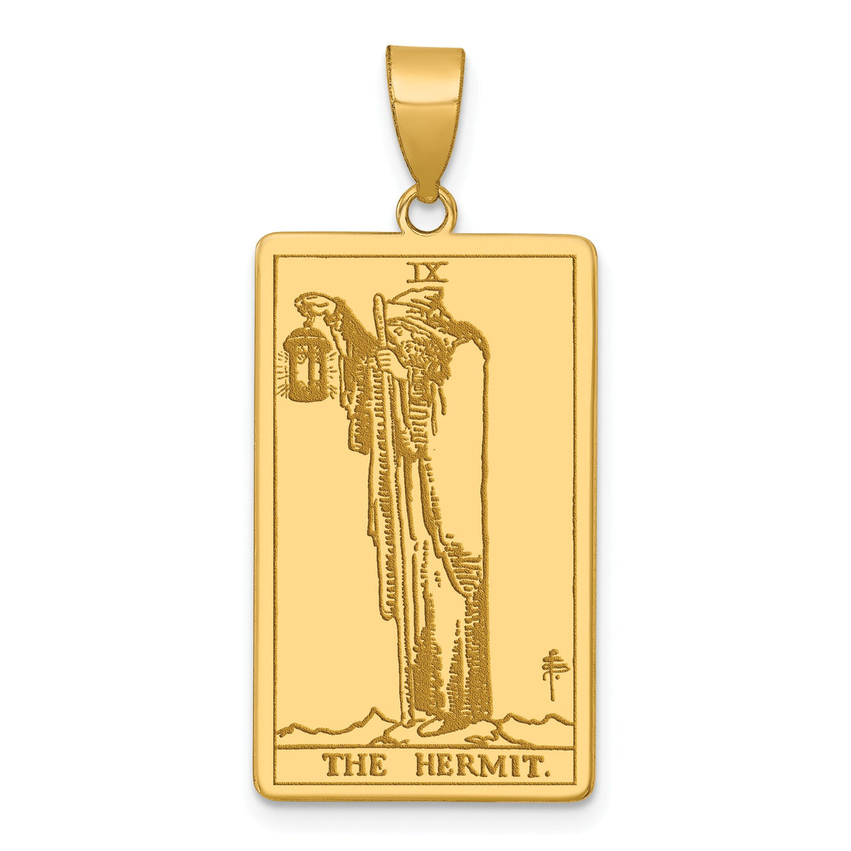 The Hermit Tarot Card Pendant in 14K Yellow Gold, 36mm Textured - Sophia Jewelers Main image