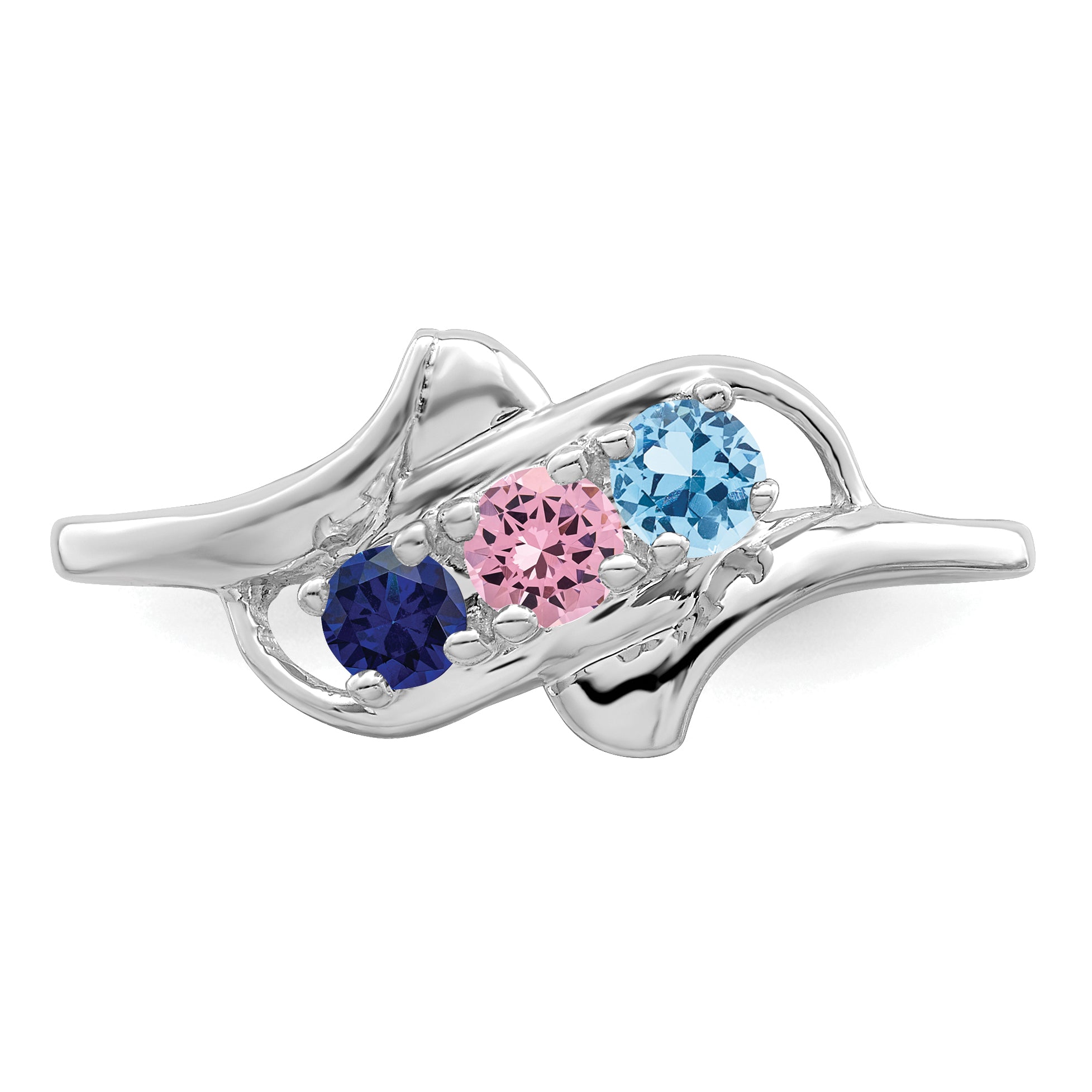 Sterling Silver Rhodium-plated Genuine 3 Stone Mother's Ring