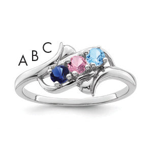 Sterling Silver Rhodium-plated Genuine 3 Stone Mother's Ring
