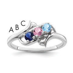 Sterling Silver Rhodium-plated Genuine 3 Stone Mother's Ring
