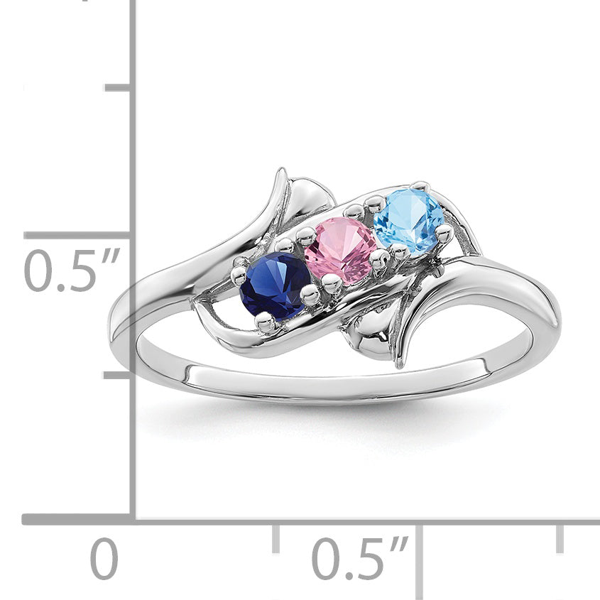 Sterling Silver Rhodium-plated Genuine 3 Stone Mother's Ring