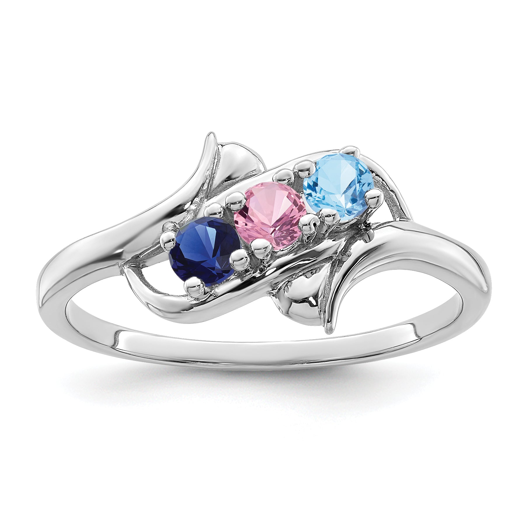 Sterling Silver Rhodium-plated Genuine 3 Stone Mother's Ring Secondary image
