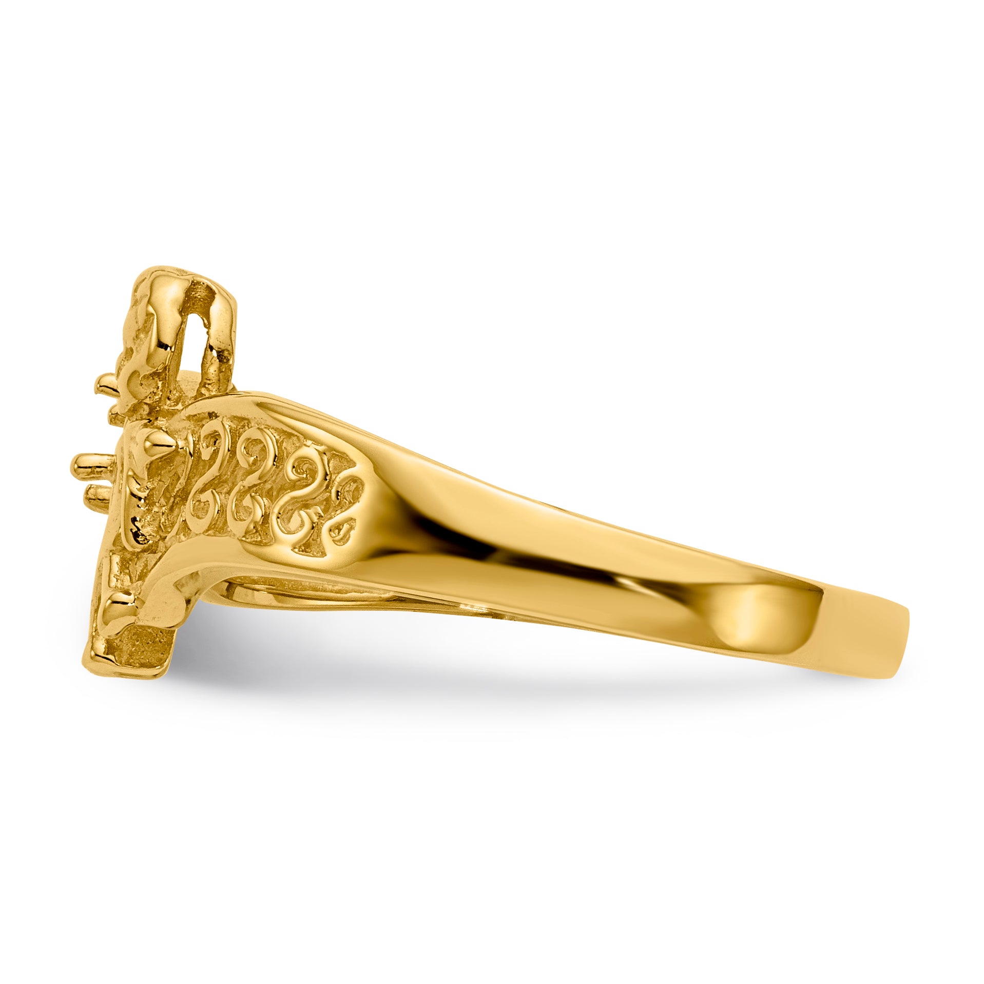 14k Polished 1-Stone Mothers Ring with Angel on Band Mounting (No Stone Included)