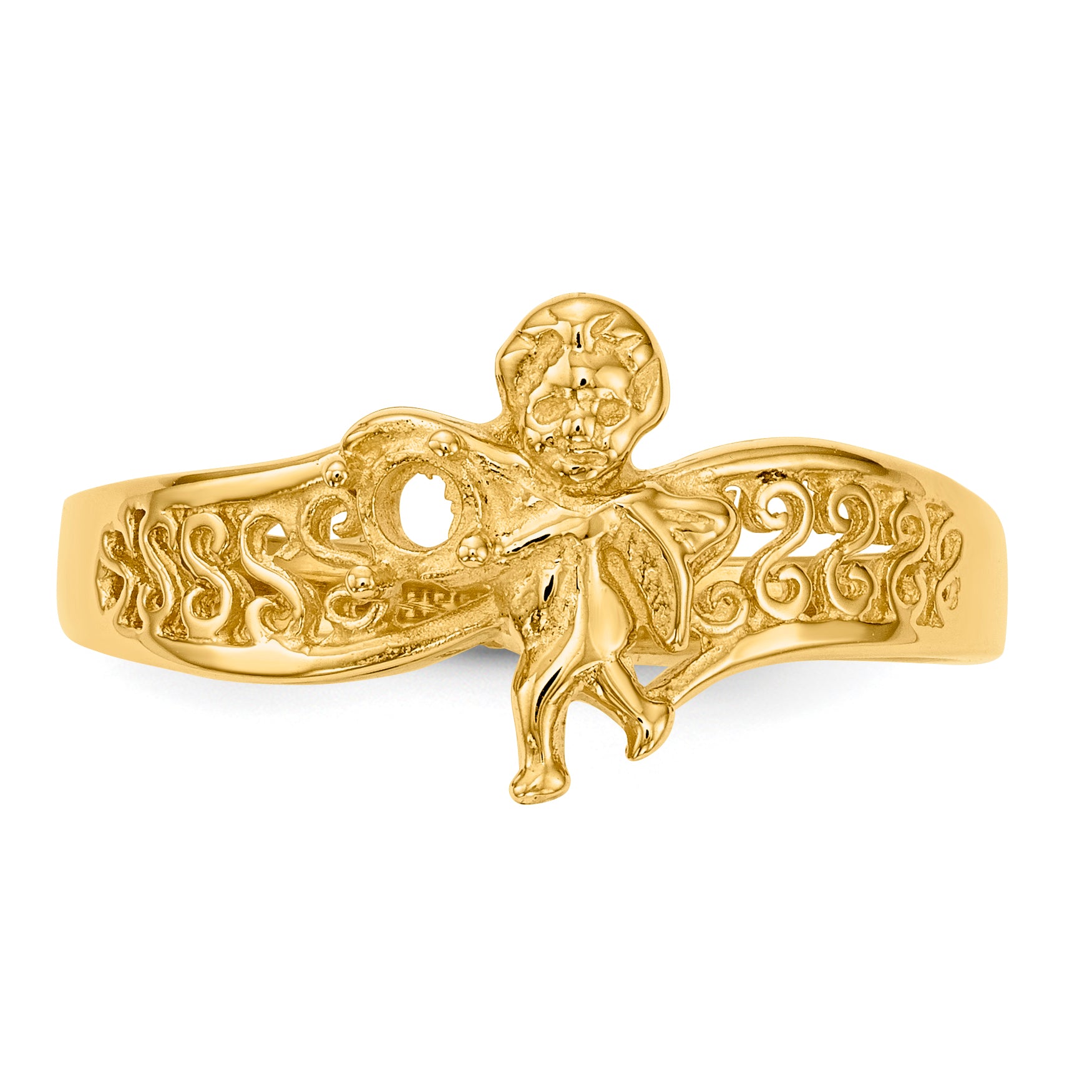 14k Polished 1-Stone Mothers Ring with Angel on Band Mounting (No Stone Included)