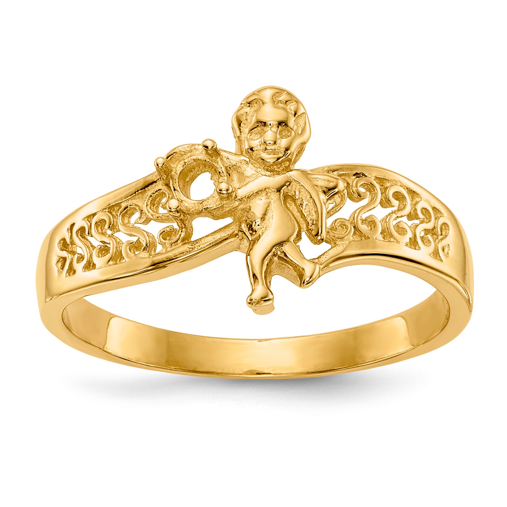 14k Polished 1-Stone Mothers Ring with Angel on Band Mounting (No Stone Included) Main image