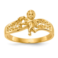 14k Polished 1-Stone Mothers Ring with Angel on Band Mounting (No Stone Included)