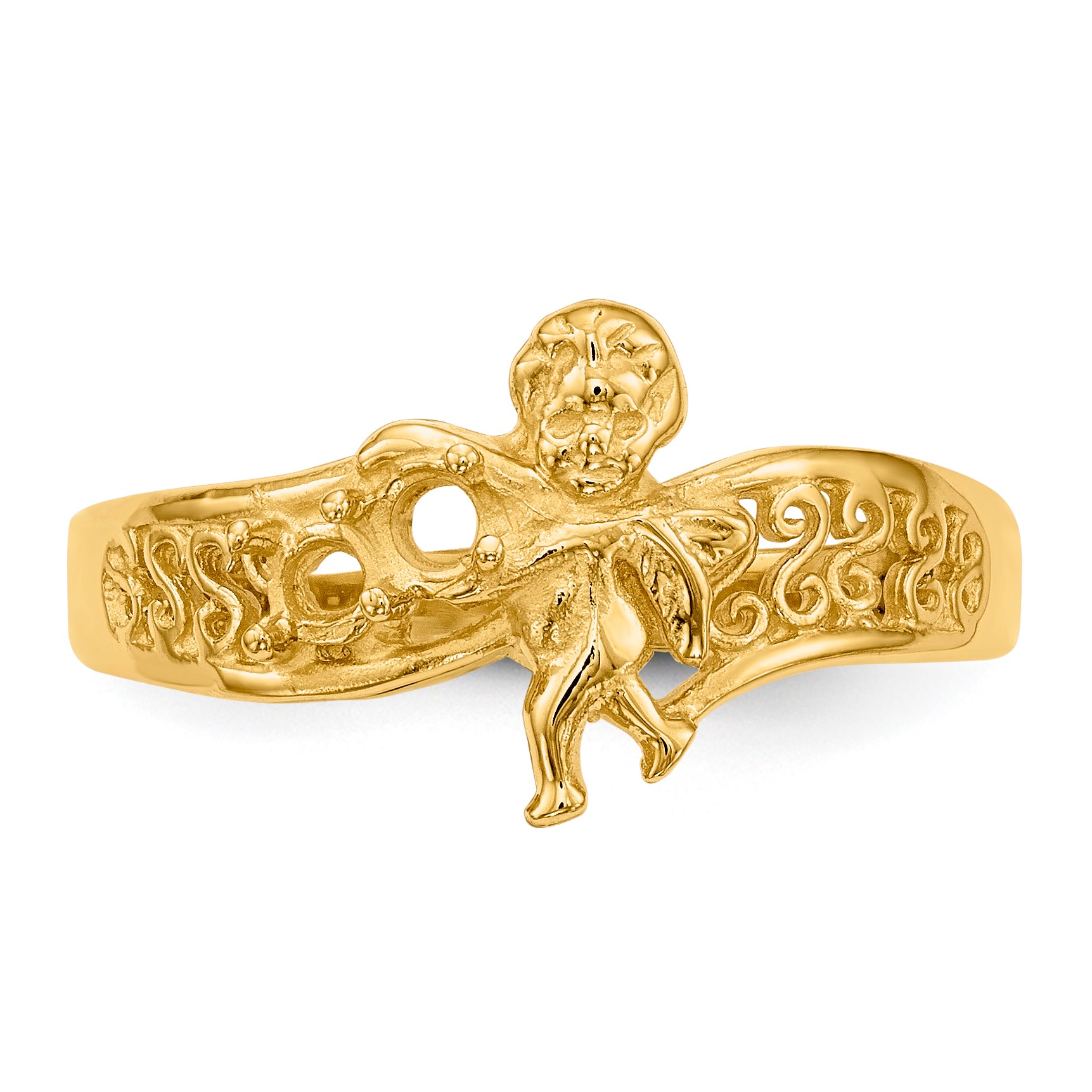 14k Polished 2-Stone Mothers Ring with Angel on Band Mounting (No Stone Included)