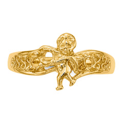 14k Polished 3-Stone Mothers Ring with Angel on Band Mounting (No Stone Included)