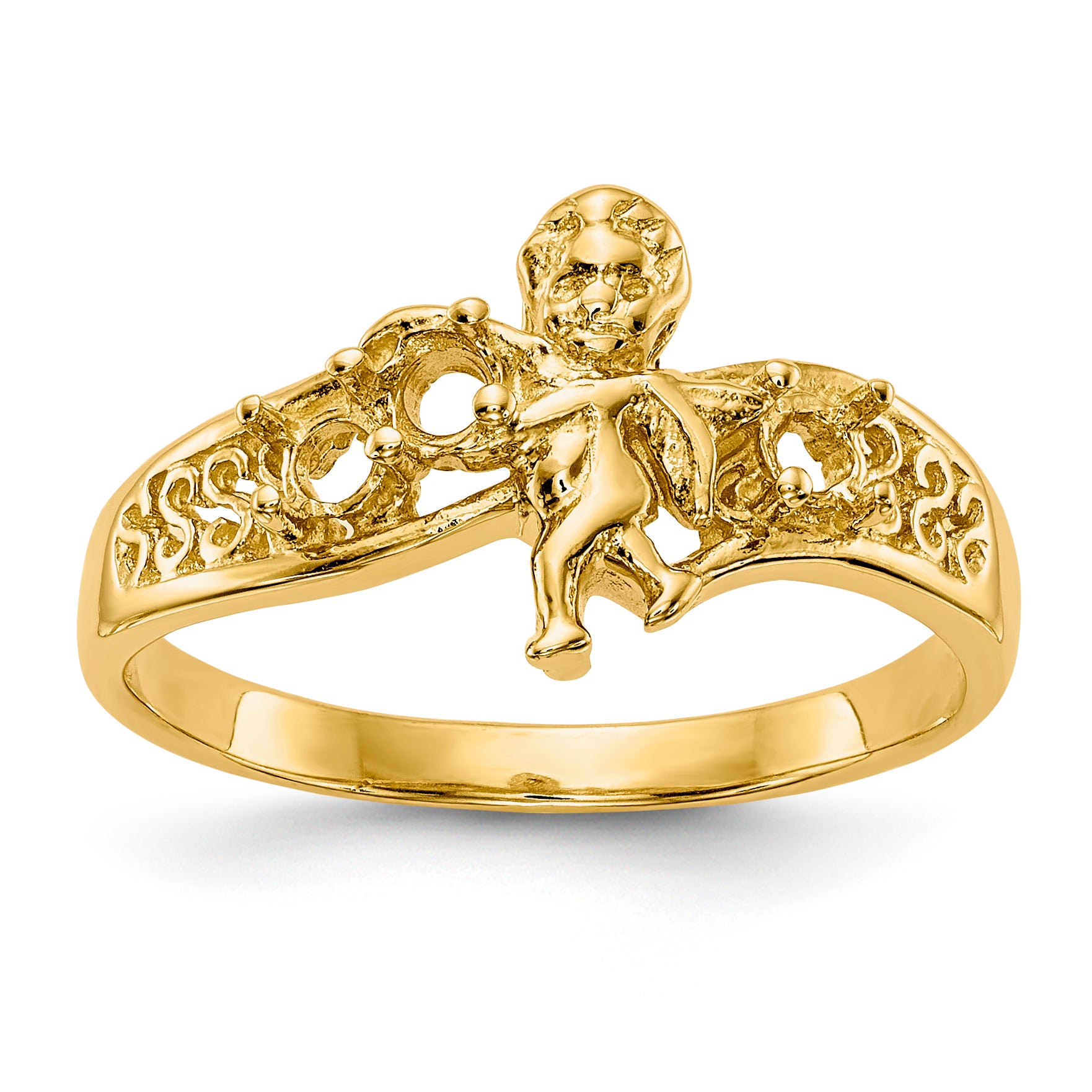 14k Polished 3-Stone Mothers Ring with Angel on Band Mounting (No Stone Included)