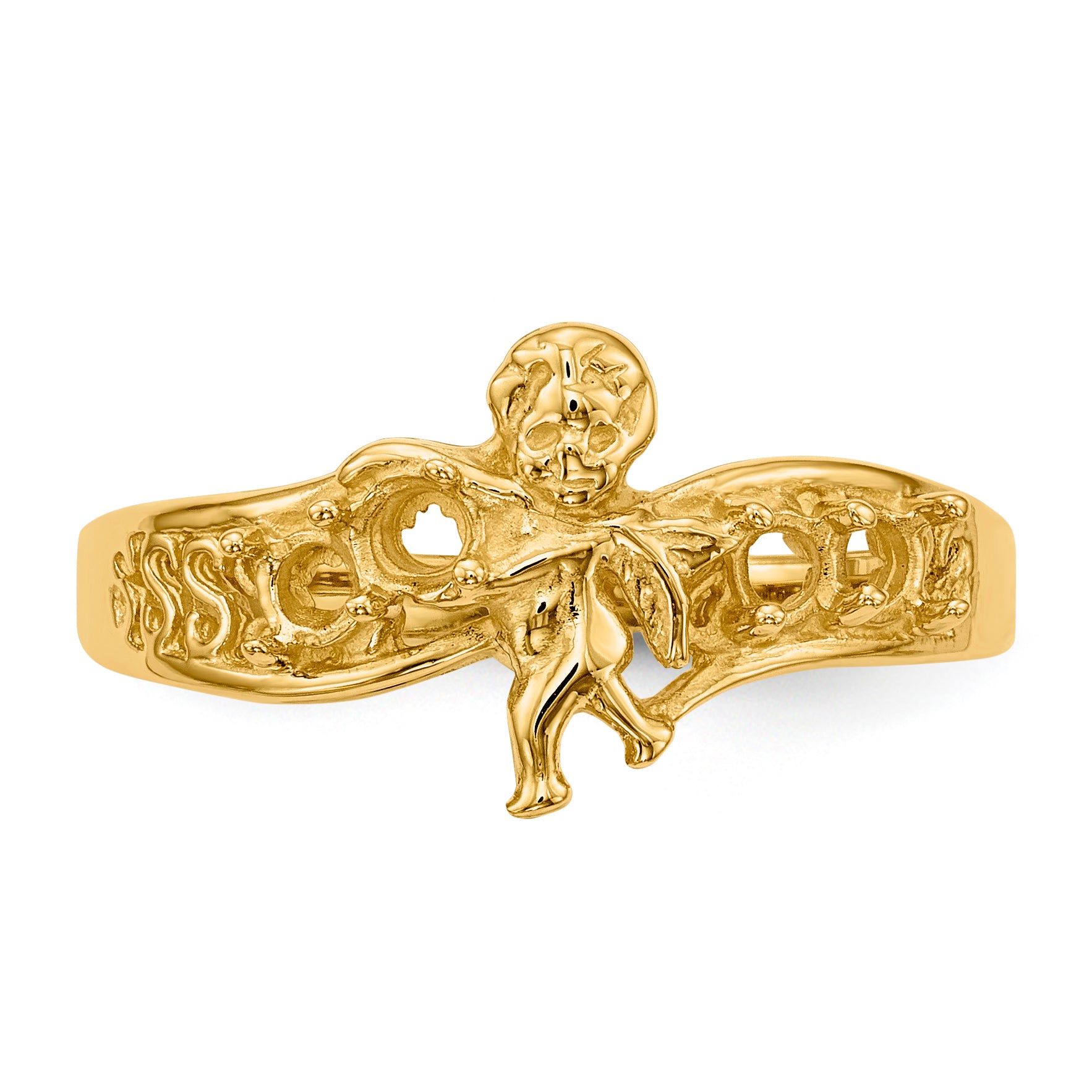 14k Polished 4-Stone Mothers Ring with Angel on Band Mounting (No Stone Included)