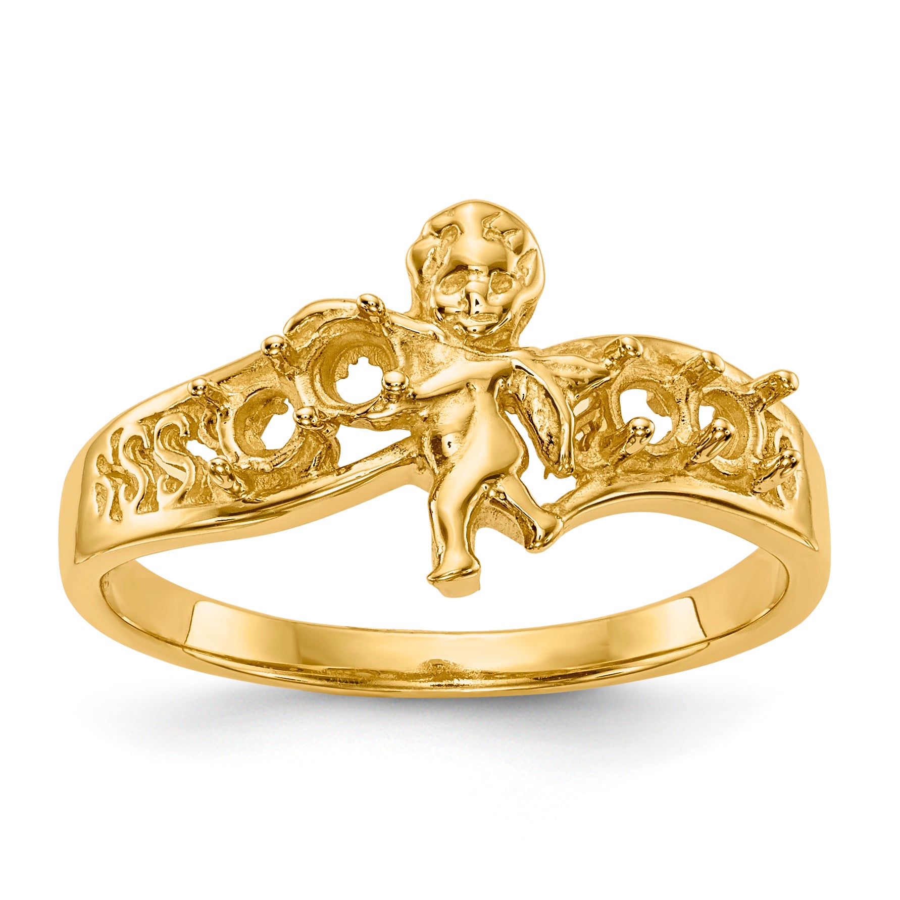 14k Polished 4-Stone Mothers Ring with Angel on Band Mounting (No Stone Included)