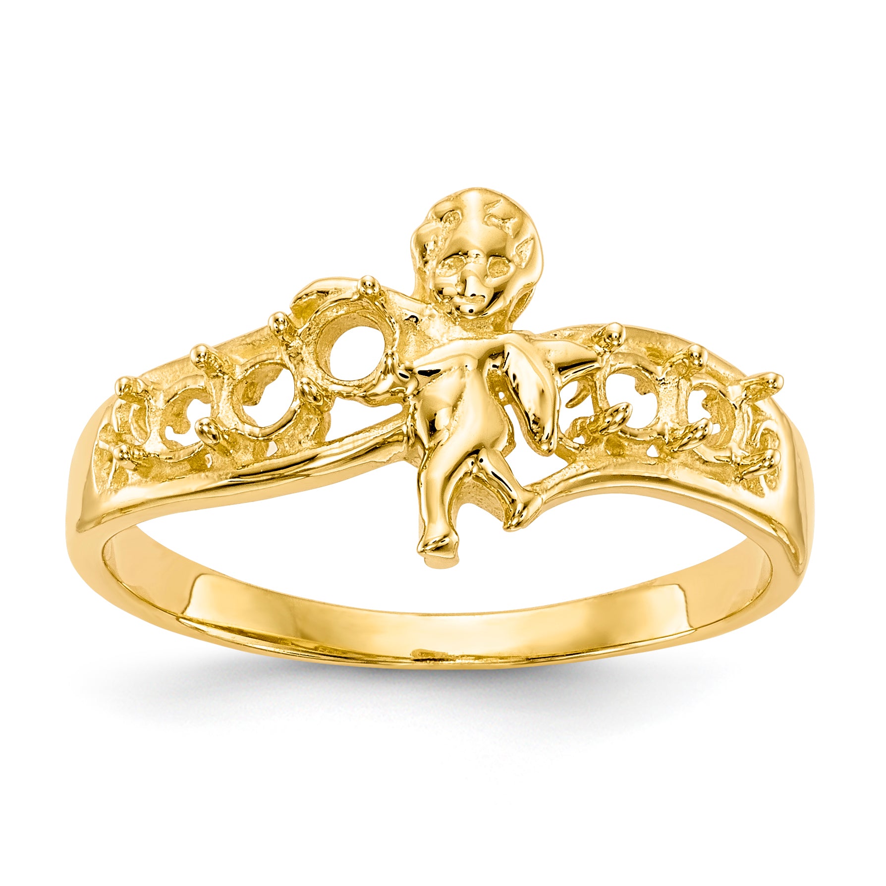 14k Polished 5-Stone Mothers Ring with Angel on Band Mounting (No Stone Included)