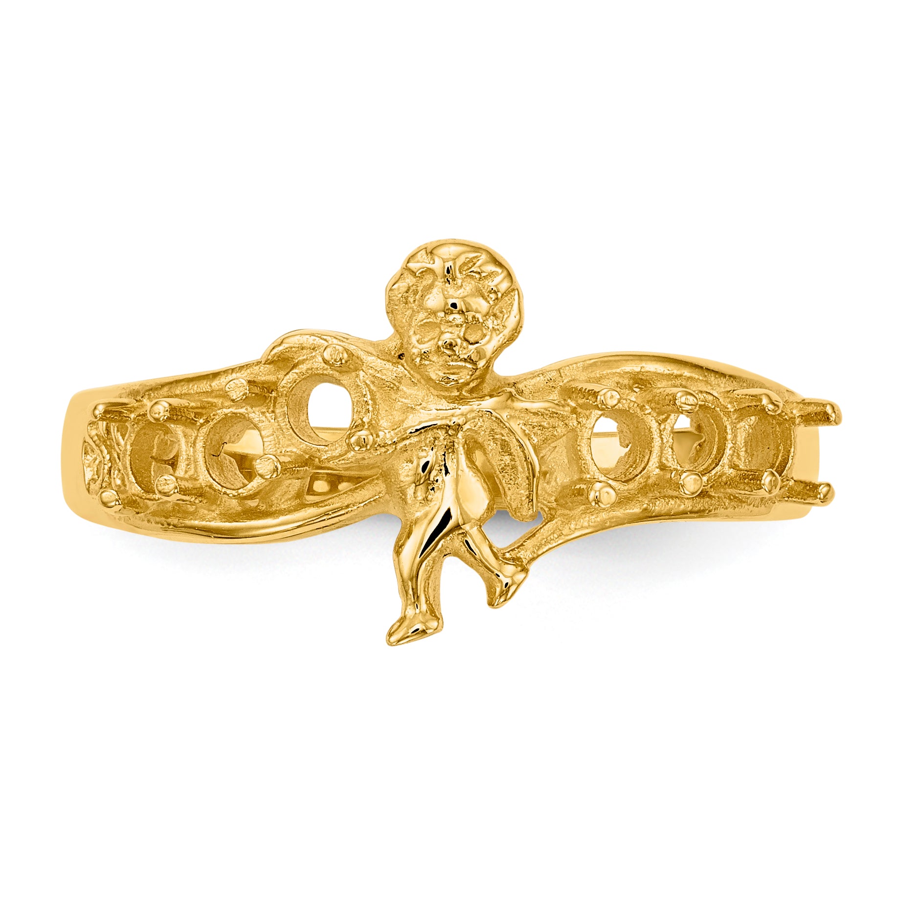 14k Polished 6-Stone Mothers Ring with Angel on Band Mounting (No Stone Included)