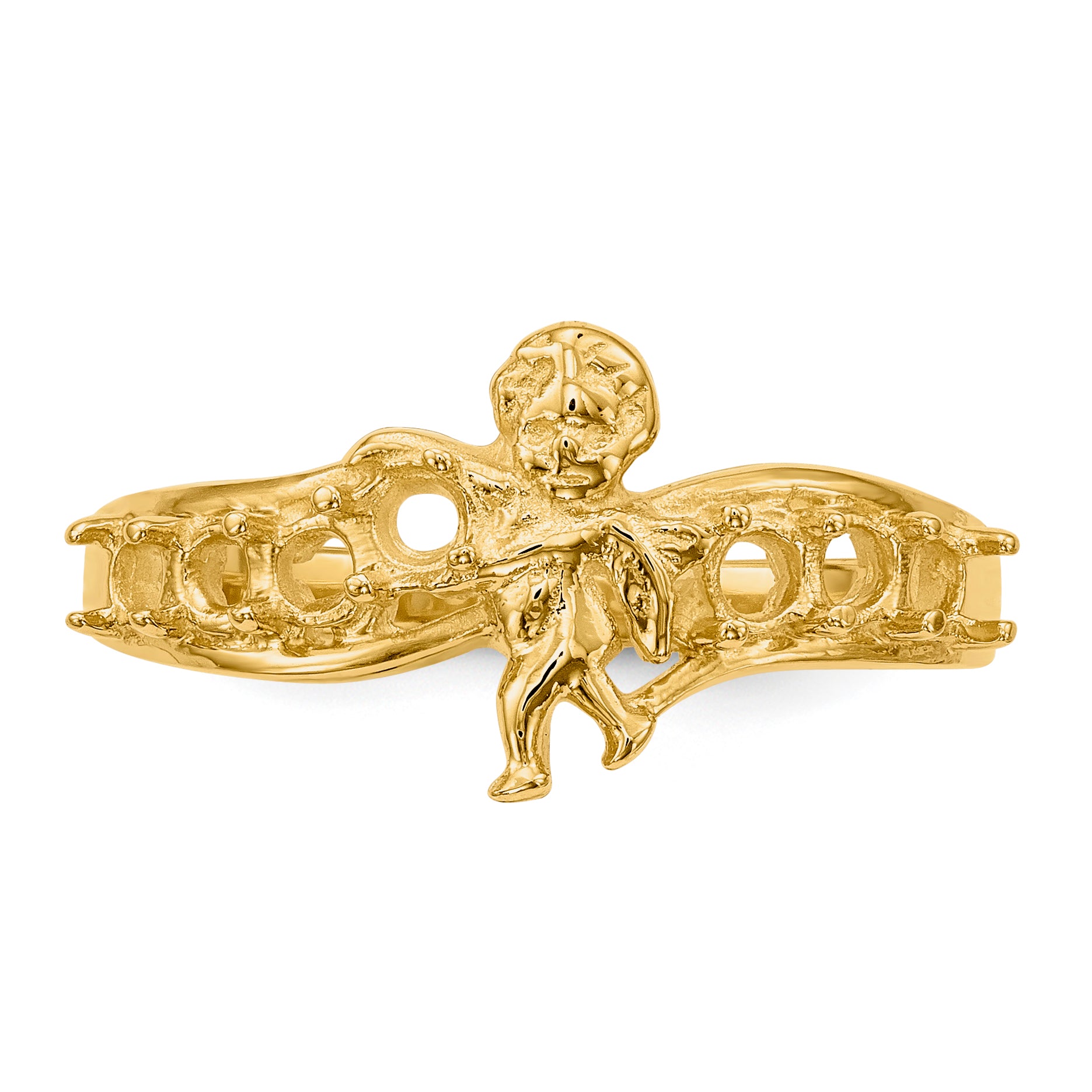 14k Polished 7-Stone Mothers Ring with Angel on Band Mounting (No Stone Included)