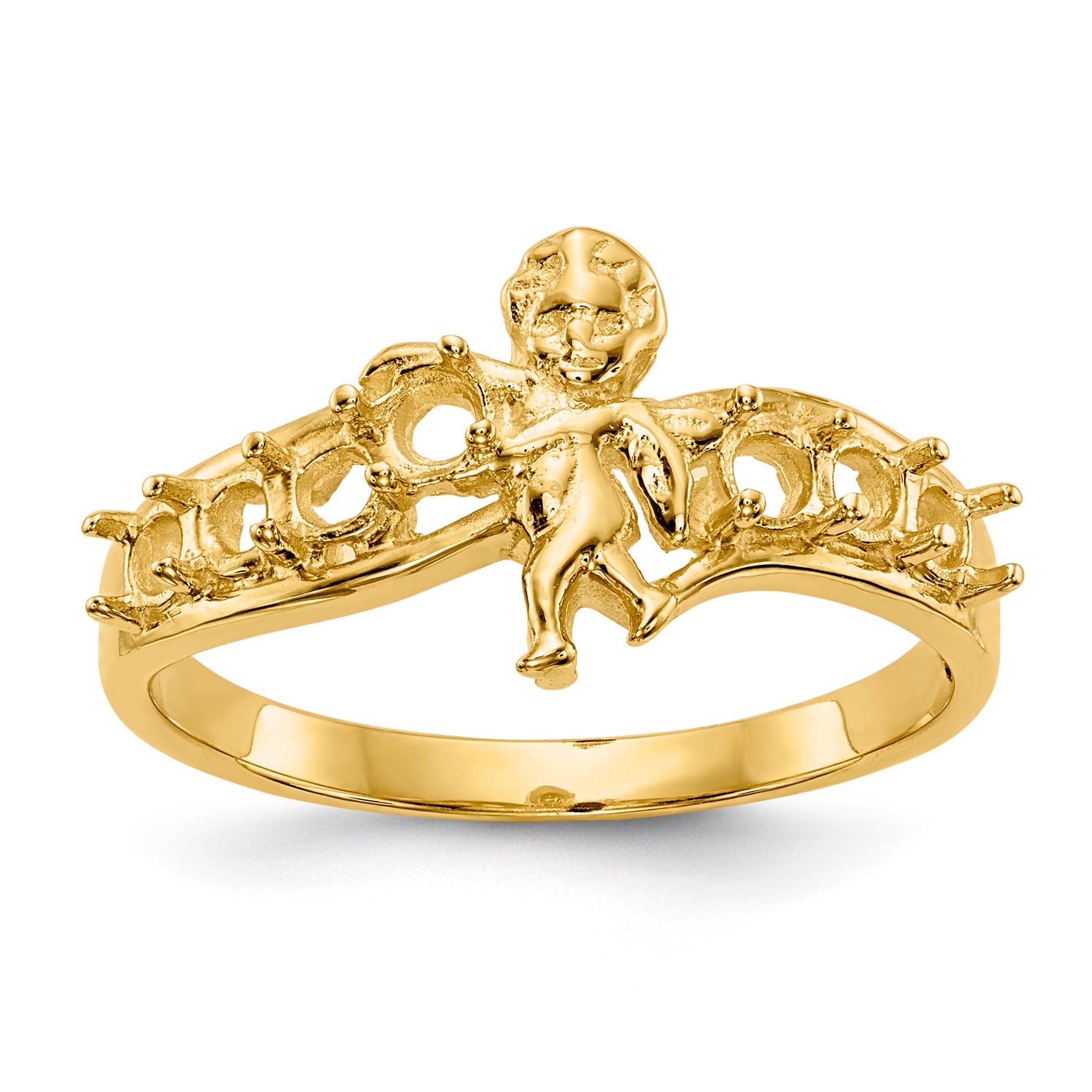 14k Polished 7-Stone Mothers Ring with Angel on Band Mounting (No Stone Included) Main image