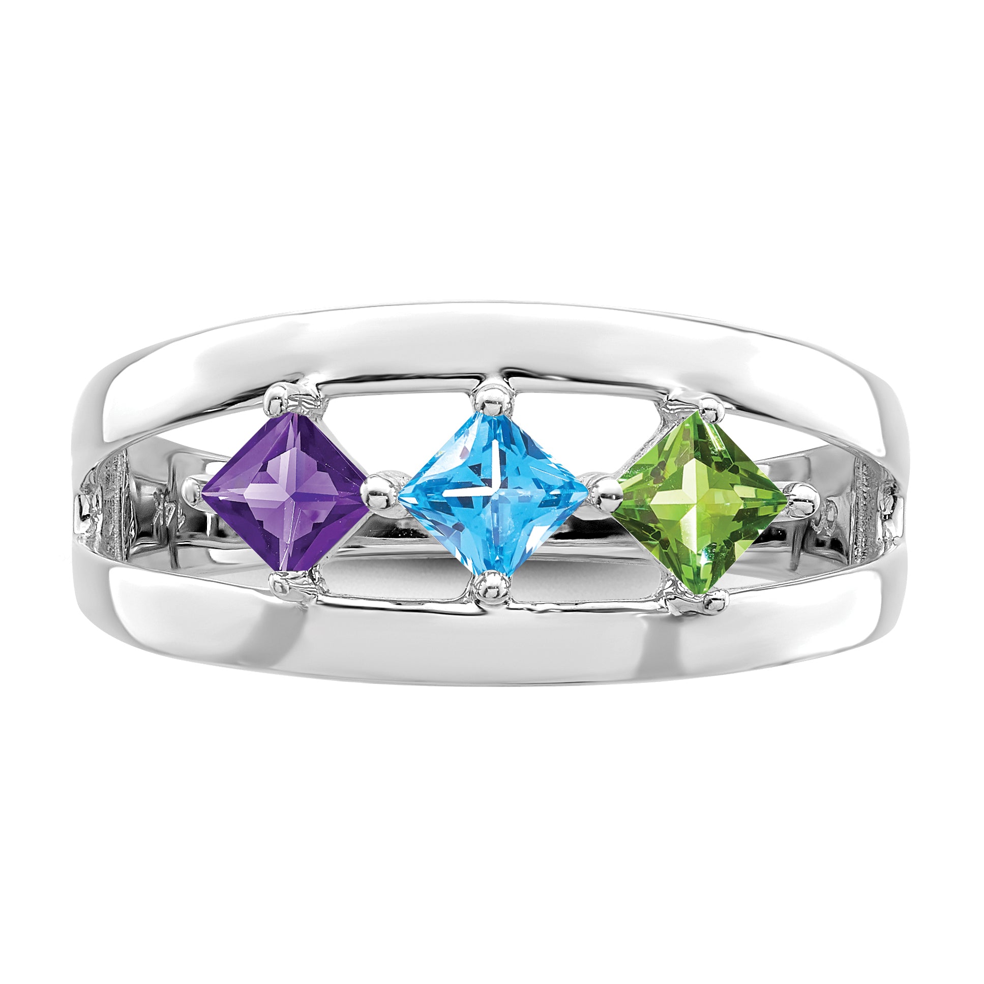 Sterling Silver Rhodium-plated Synthetic Family Jewelry Ring