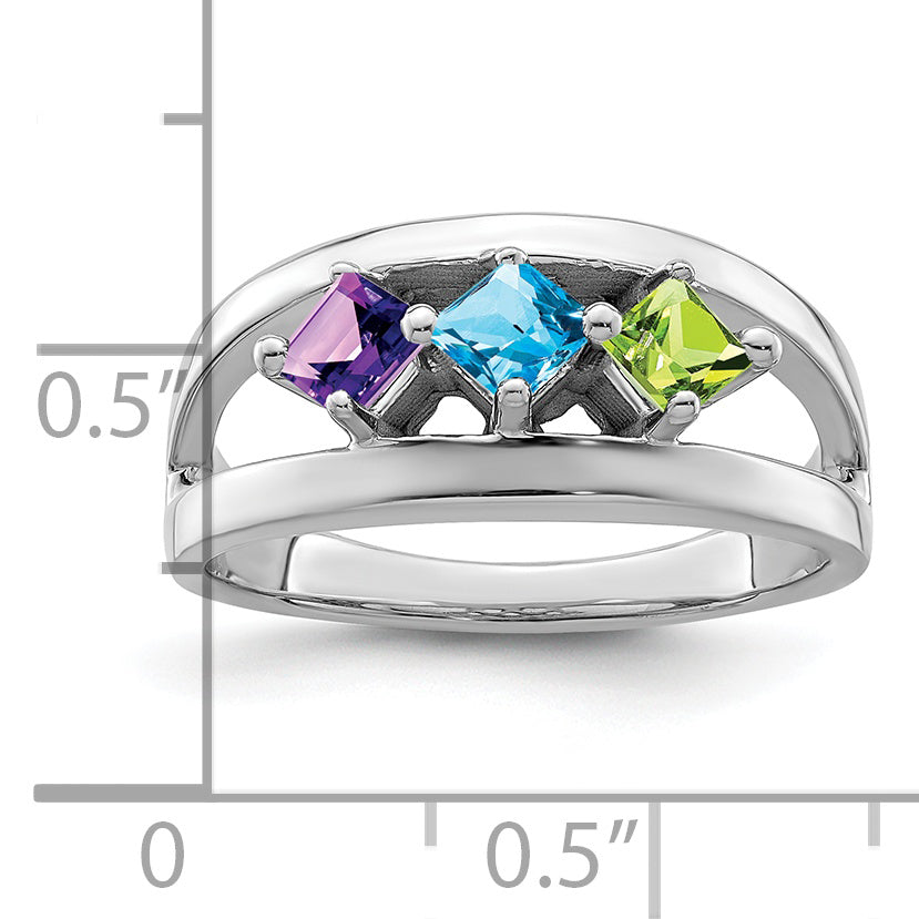 Sterling Silver Rhodium-plated Synthetic Family Jewelry Ring
