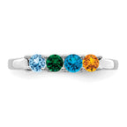Sterling Silver Rhodium-plated Synthetic 4 Stone Mother's Ring