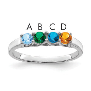 Sterling Silver Rhodium-plated Synthetic 4 Stone Mother's Ring