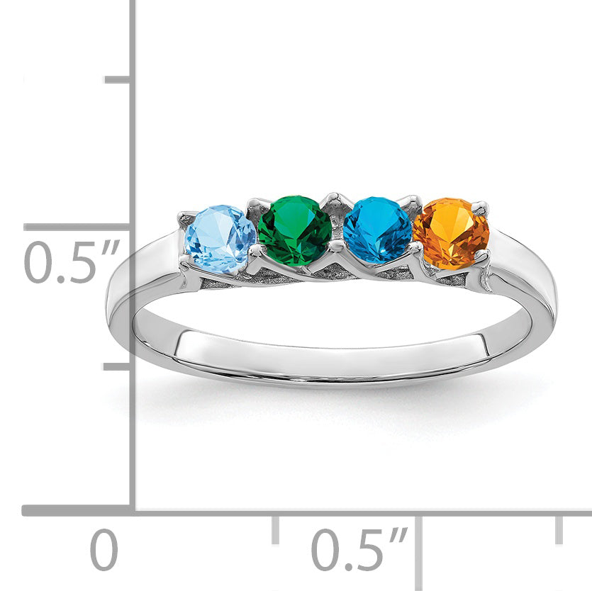 Sterling Silver Rhodium-plated Synthetic 4 Stone Mother's Ring