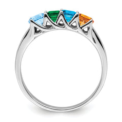 Sterling Silver Rhodium-plated Synthetic 4 Stone Mother's Ring