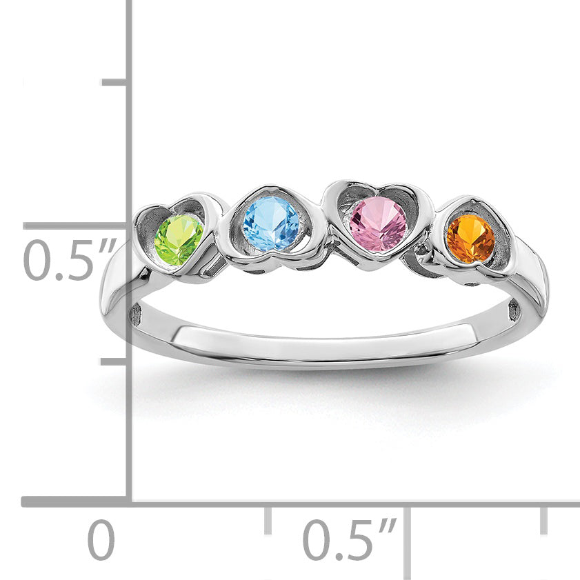 Sterling Silver Rhodium-plated Synthetic 4 Stone Mother's Ring