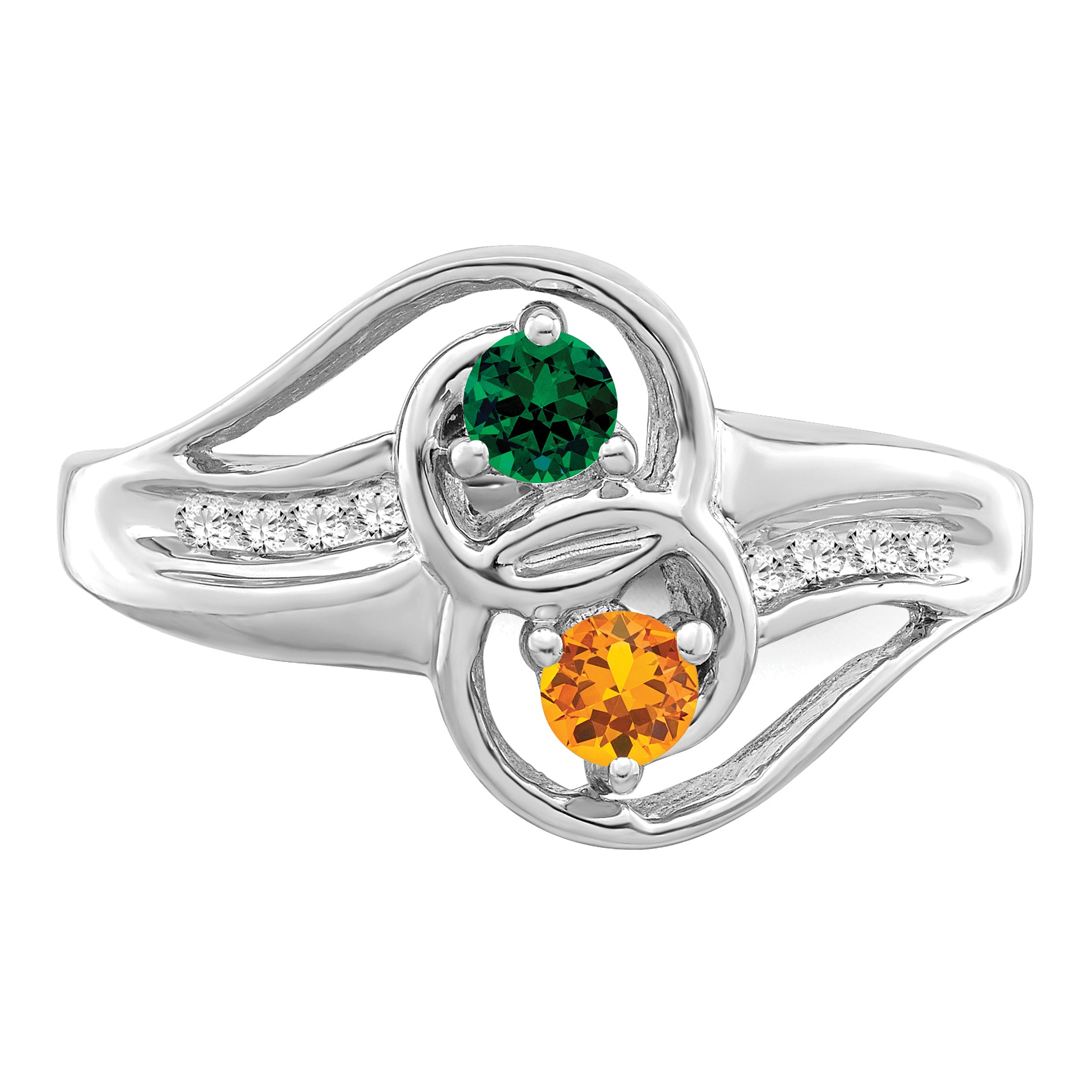 14KW Personalized 2-Name Diamond and Synthetic 2 Stone Couple's Ring