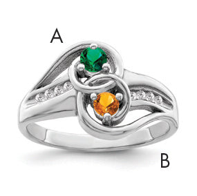 14KW Personalized 2-Name Diamond and Synthetic 2 Stone Couple's Ring Main image