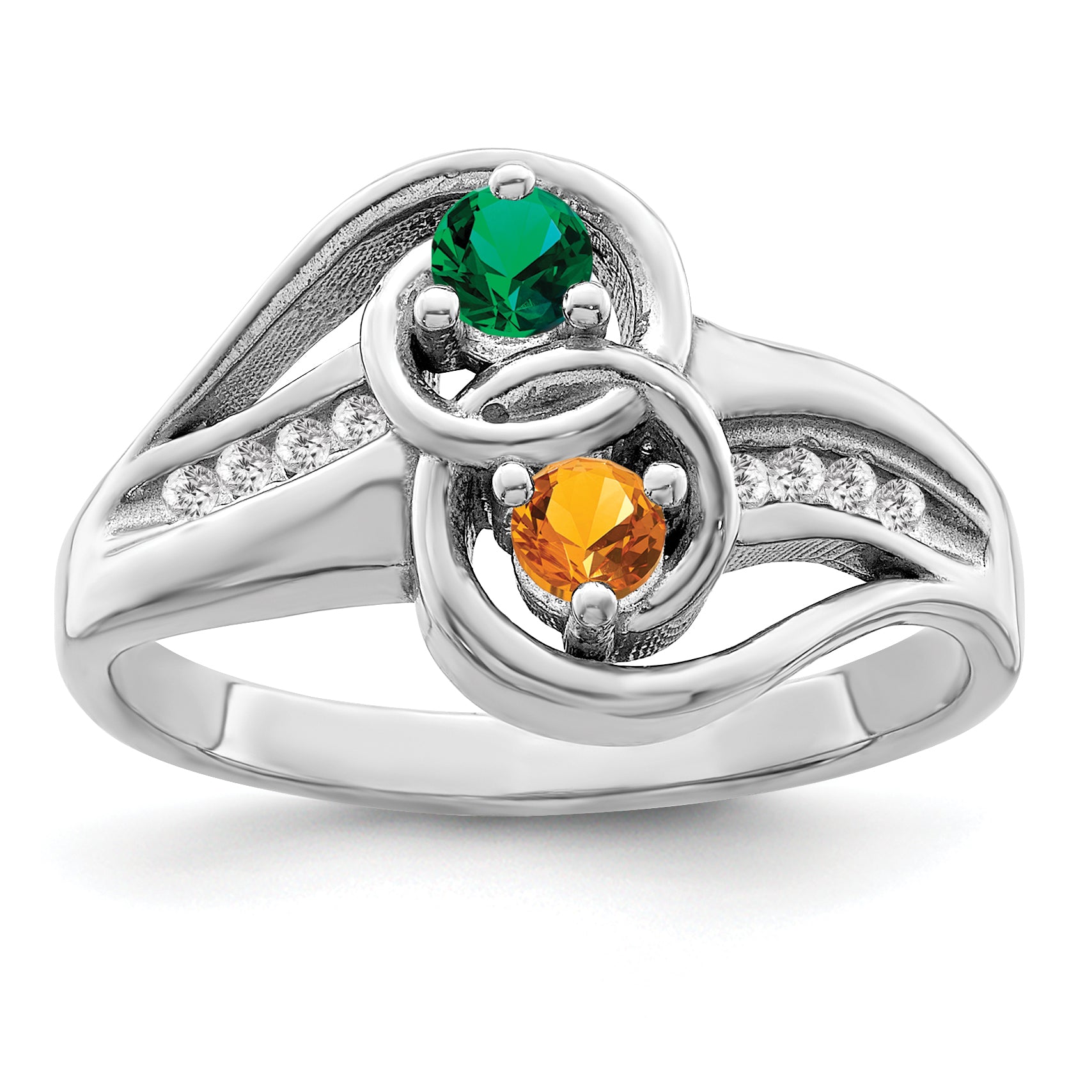 14KW Personalized 2-Name Diamond and Synthetic 2 Stone Couple's Ring