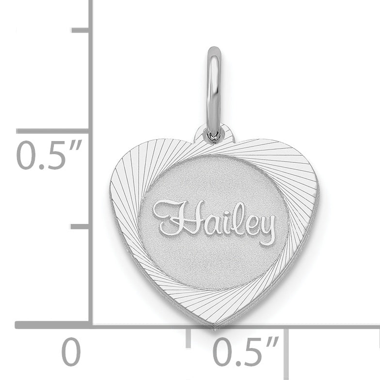 Sterling Silver/Rhodium-plated Small Heart Disc Name Charm