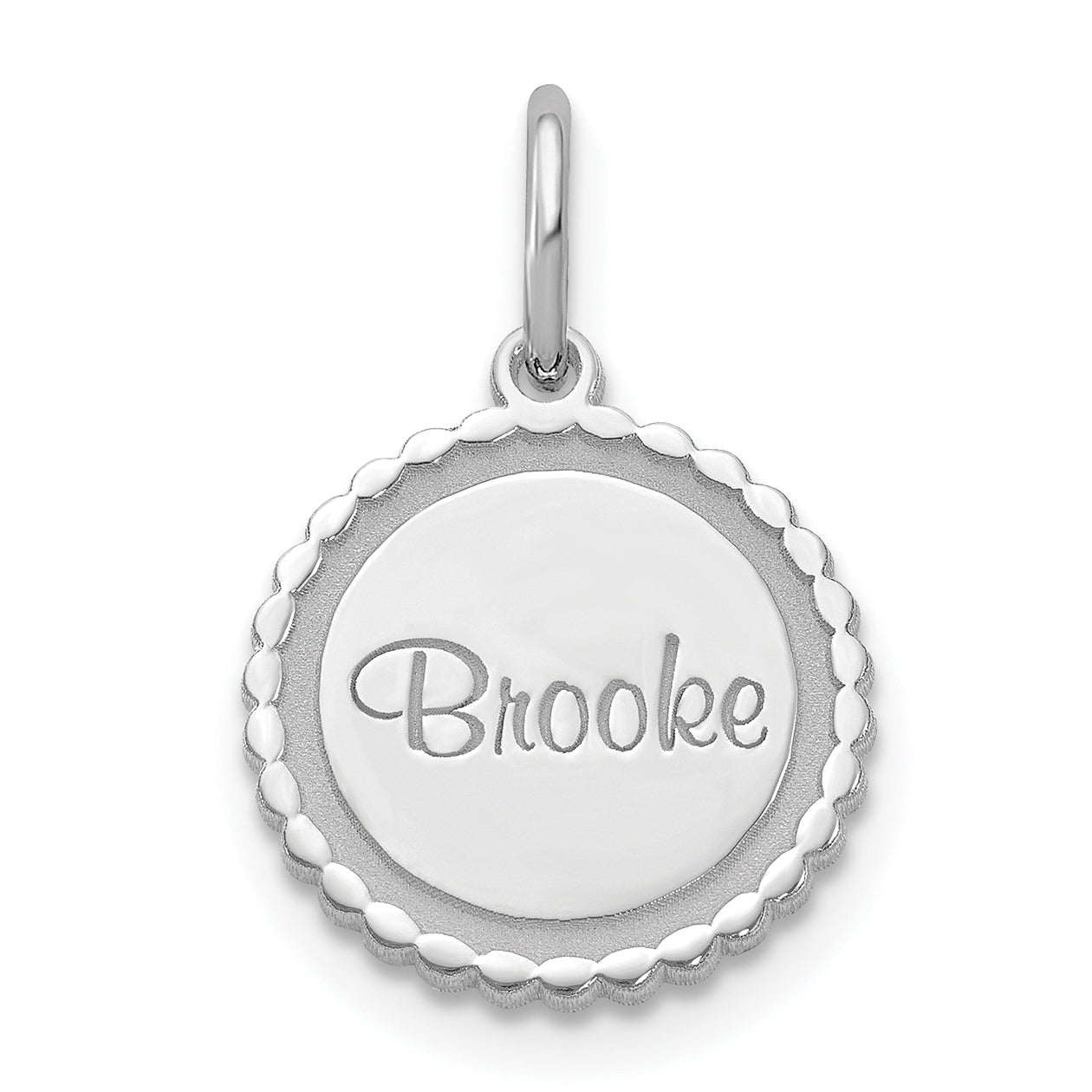 Sterling Silver/Rhodium-plated Scalloped Disc with Name Charm