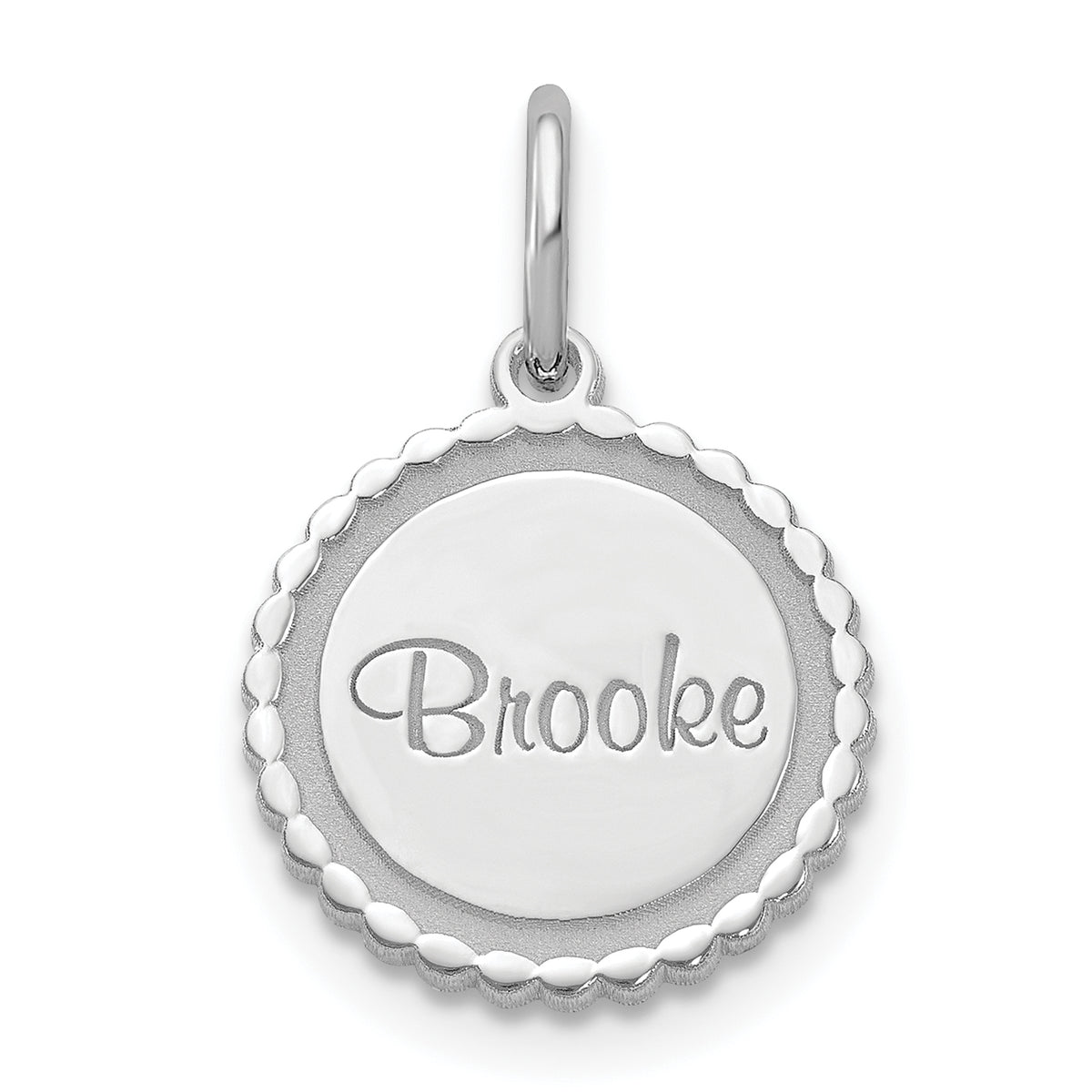 Sterling Silver/Rhodium-plated Scalloped Disc with Name Charm